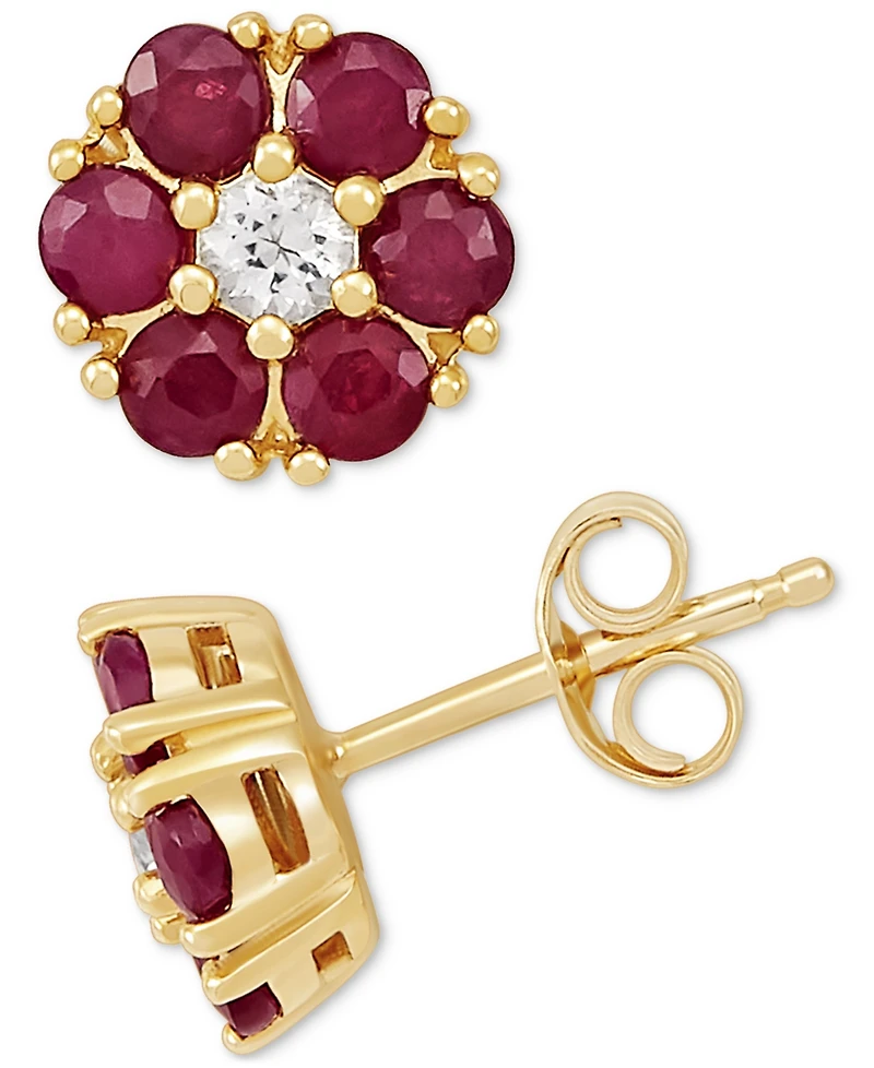 Sapphire (1-1/5 ct. t.w.) and White (1/6 Flower Stud Earrings 14k Gold (Also Available Emerald Ruby)