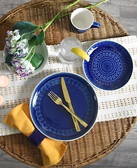 Euro Ceramica Fez 16 Pc. Double Bowl Dinnerware Set, Service for 4