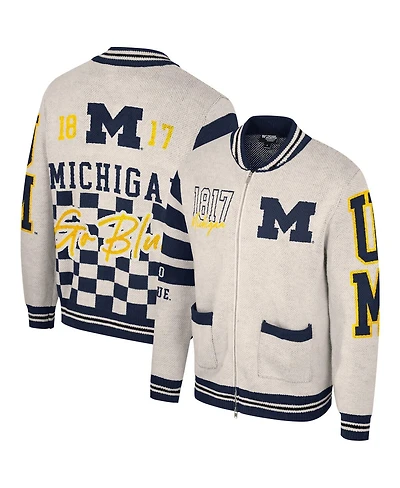 Men's and Women's The Wild Collective Cream Michigan Wolverines Jacquard Full-Zip Sweater