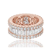 Suzy Levian Sterling Silver Cubic Zirconia White Baguette and Round Wide Eternity Band Ring