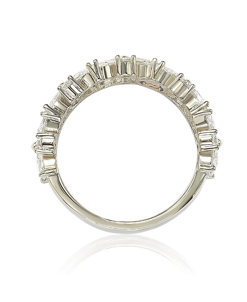 Suzy Levian Sterling Silver Multi-Cut Cubic Zirconia Floral 3/4 Eternity Ring