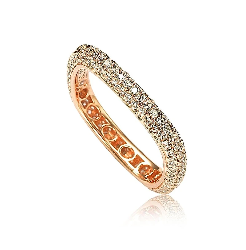 Suzy Levian Sterling Silver Cubic Zirconia Thin Modern Pave Square Eternity Band Ring