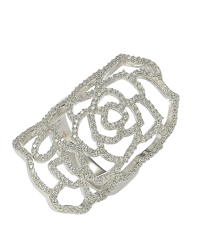 Suzy Levian Sterling Silver White Cubic Zirconia Knuckle Flower Ring
