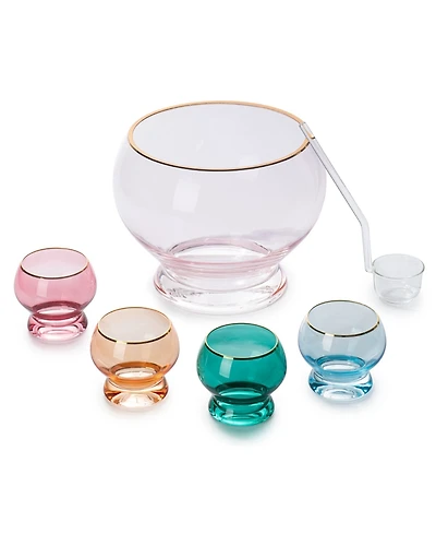 The Wine Savant Colorful Punch Bowl & Glasses Set, 6 Piece Set