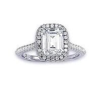 Suzy Levian New York Sterling Silver Emerald-cut Cubic Zirconia Halo Engagement Ring