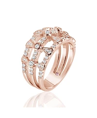 Suzy Levian Rose Sterling Silver Cubic Zirconia Three Row Multi-Shape Ring