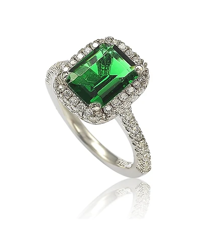 Suzy Levian New York Sterling Silver Emerald-cut Cubic Zirconia Halo Engagement Ring