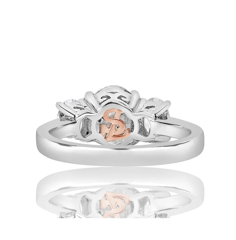 Suzy Levian Sterling Silver White Oval Cut Cubic Zirconia 3-Stone Center Stone Ring