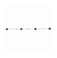 Sterling Silver Bezel-Set and Cz Bead Bracelet (White, Green, Blue Or Red)