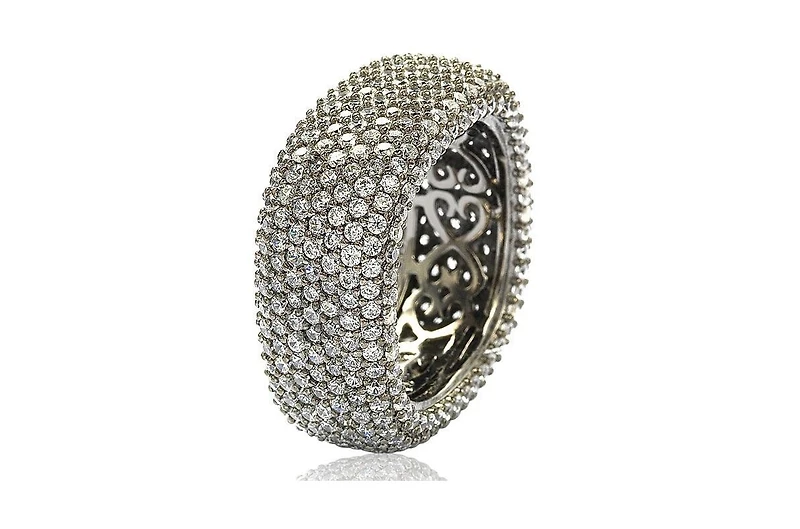 Suzy Levian Sterling Silver Cubic Zirconia Square Pave Eternity Ring