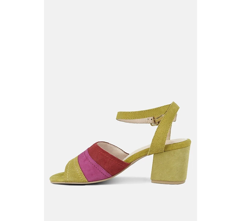 Mon-beau Women Fine Suede Block Heeled Sandal