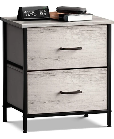 Sorbus Nightstand with 2 Drawers - Steel Frame, Wood Top & Easy Pull Fabric Bins - Great for Home, Bedroom, Office & College Dorm