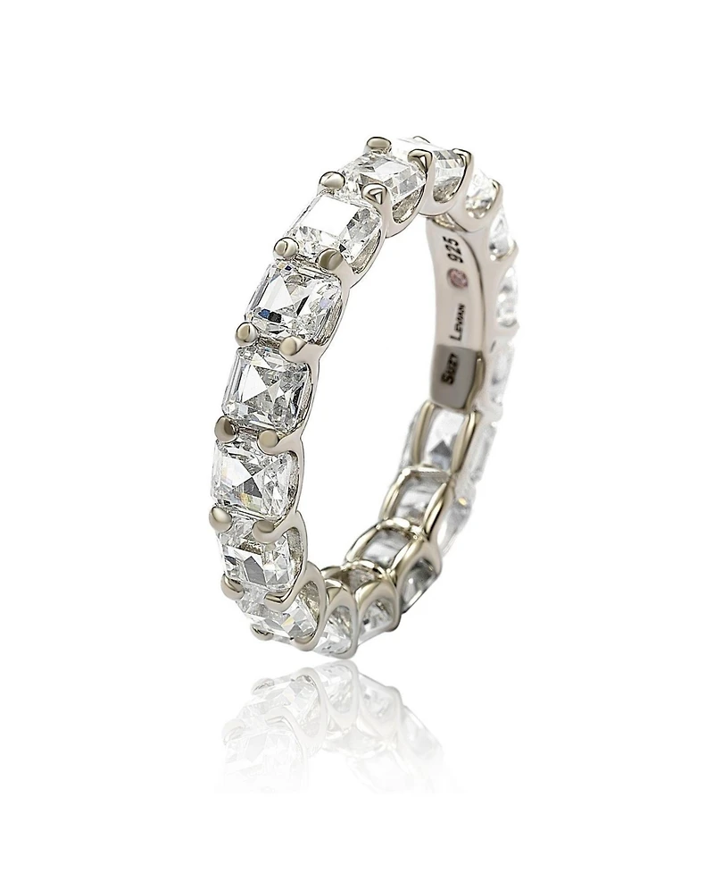 Suzy Levian Sterling Silver Cubic Zirconia Asscher Cut Eternity Band Ring