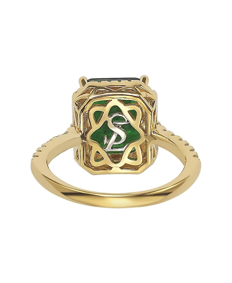 Suzy Levian Sterling Silver Large Emerald-Cut Cubic Zirconia Halo Ring