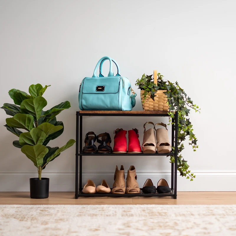 Iris 3-Tier Stackable Shoe Racks for Entryway, Black