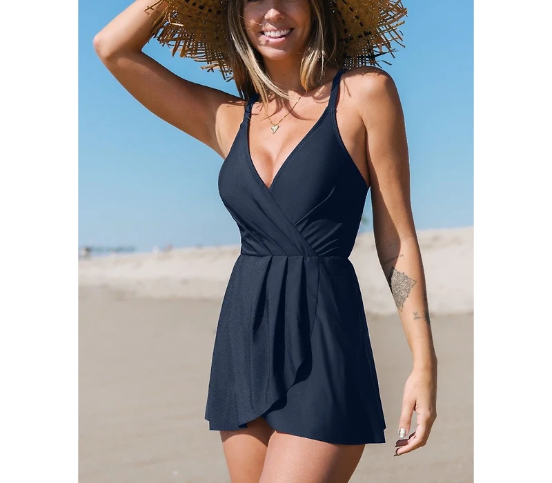Cupshe Women's Ruched Cross Back Swim Dress