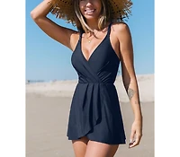 Cupshe Women's Ruched Cross Back Swim Dress