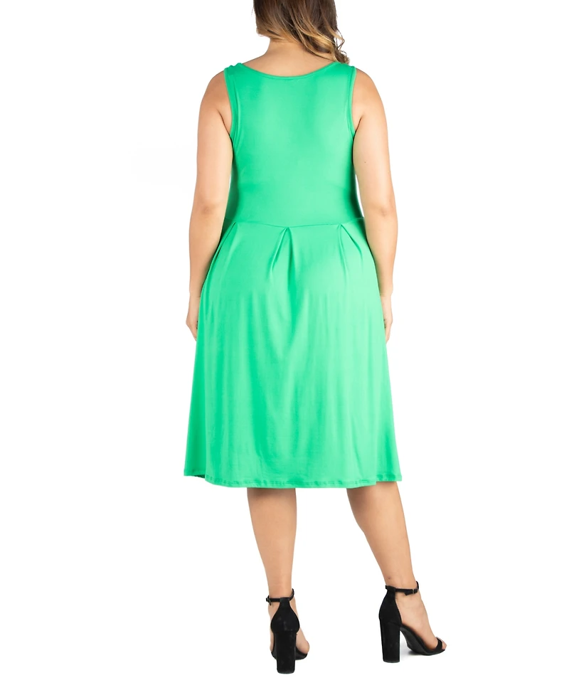 24seven Comfort Apparel Plus Midi Fit and Flare Pocket Dress