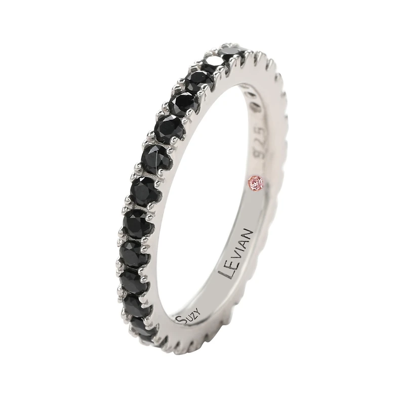 Suzy Levian Sterling Silver Thin Cubic Zirconia Eternity Band Ring