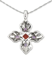 Amethyst (1-1/3 ct. t.w.), Garnet (1-5/8 ct. t.w.), & Marcasite (5/8 ct. t.w.) Filigree Cross 18" Pendant Necklace in Sterling Silver