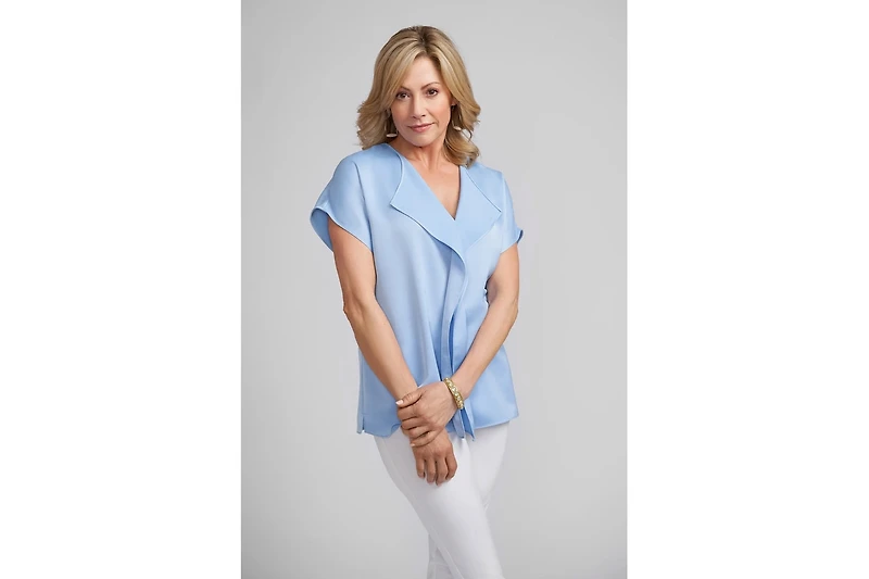 Daphne Cascade Lapel Blouse-sky