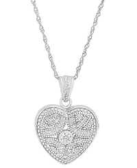 Cubic Zirconia Heart Locket Pendant Necklace in Sterling Silver