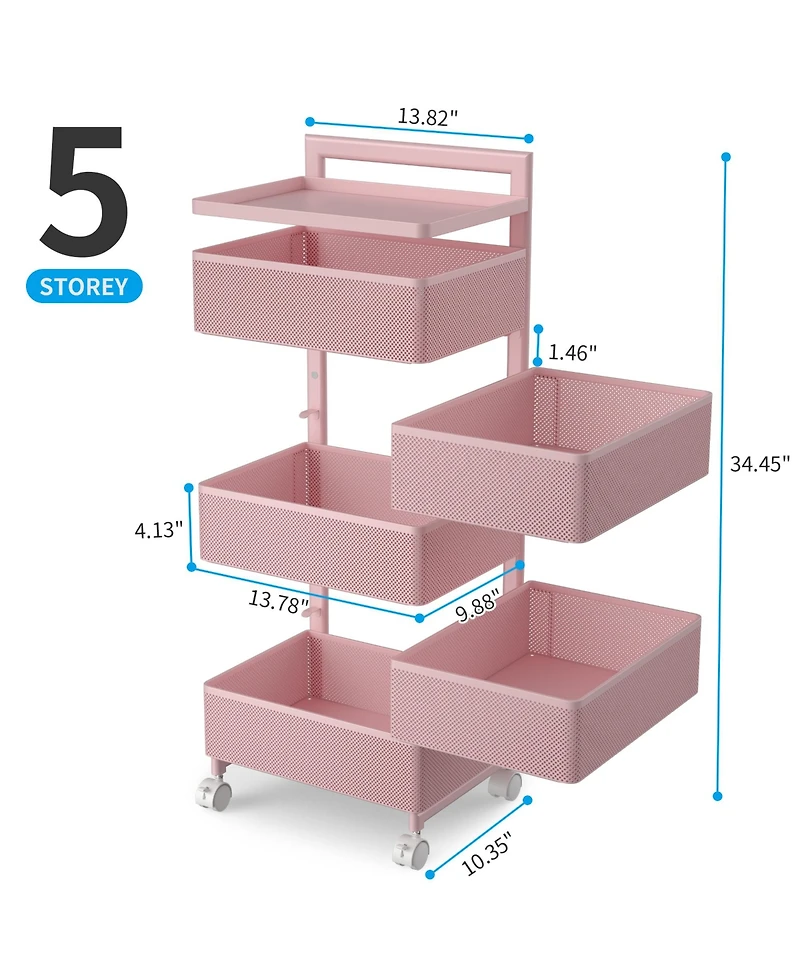 4-tier Rotating Storage Trolley, Movable Organizer with Wheels for Office, Living Room, Kitchen