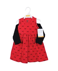 Hudson Baby Toddler Girls Quilted Cardigan 2pc set and Dress, Red Black Bows