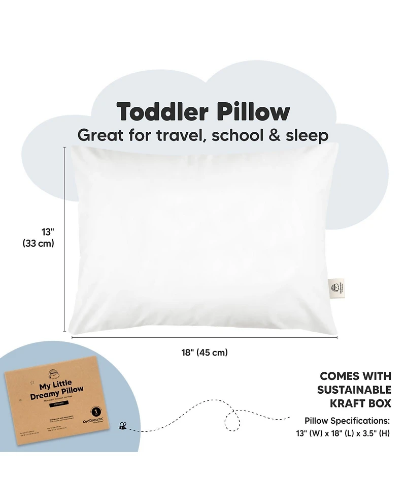 1pk Toddler Pillow, Soft Organic Cotton Toddler Pillows for Sleeping, 13X18 Kids Pillow