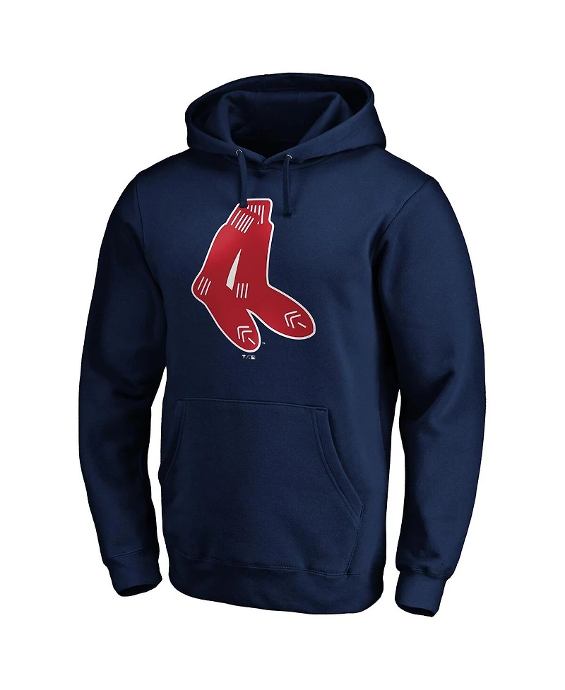 Men's Fanatics Navy Distressed Boston Red Sox Cooperstown Collection Huntington Logo Fitted Pullover Hoodie