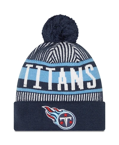 Men's New Era Navy Tennessee Titans Striped Cuffed Knit Hat with Pom