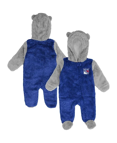 Newborn and Infant Boys and Girls Blue New York Rangers Game Nap Teddy Fleece Bunting Full-Zip Sleeper