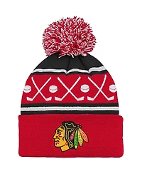 Youth Boys and Girls Red Chicago Blackhawks Face-Off Cuffed Knit Hat with Pom