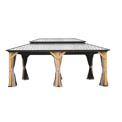 Streamdale Cedar and Steel Hardtop Gazebo with Curtains