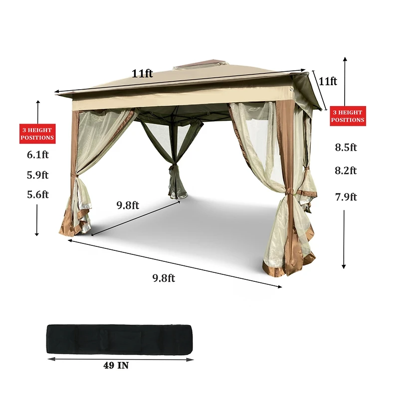 Streamdale Pop-Up Gazebo with Netting, 11x11FT, 2-Tier