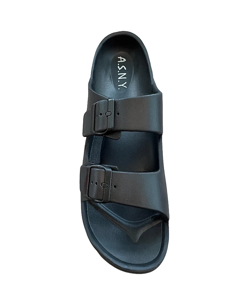 Andrew By Stevens Comfort Slides Double Buckle Adjustable Scooby Flat Sandals