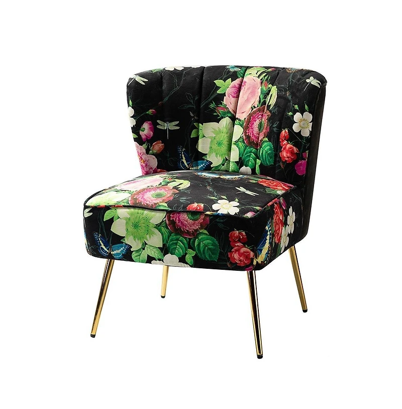 Tufted Floral Fabric Accent Chair with Gold Metal Legs for Living Room