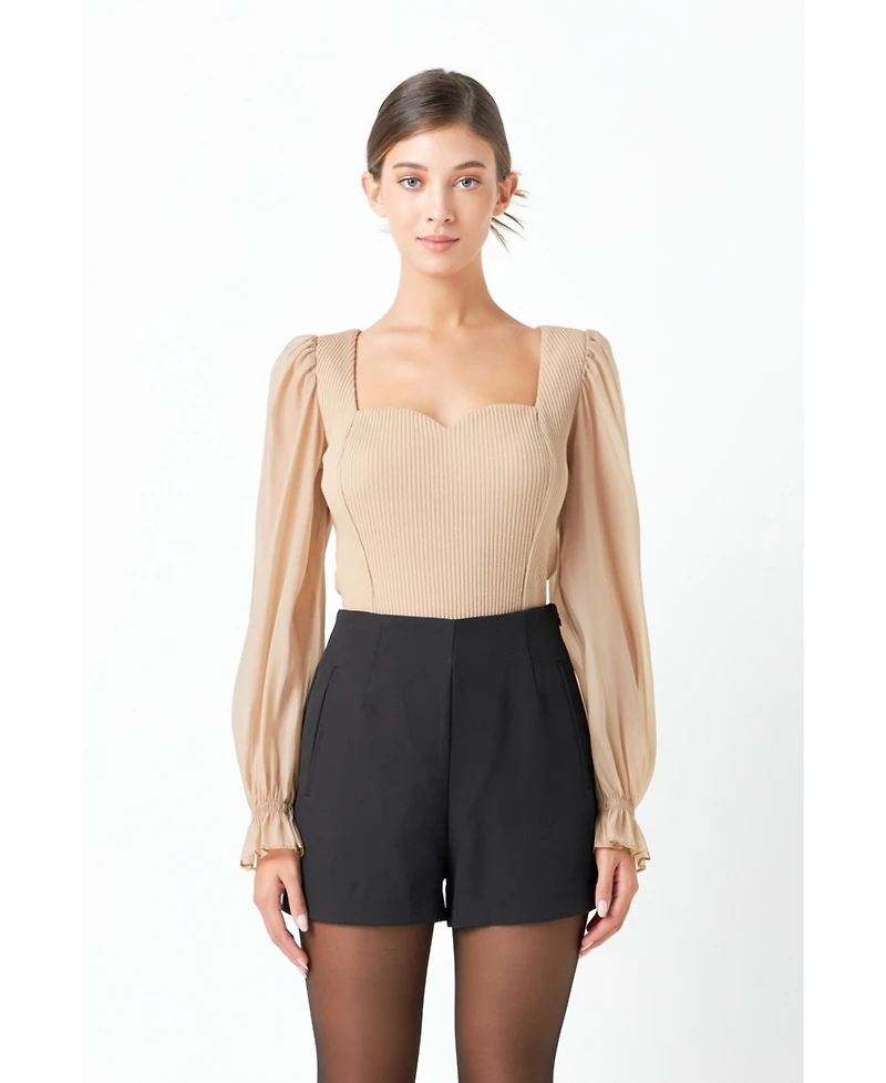 endless rose Women's Organza Sleeve Knit Top
