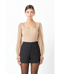 endless rose Women's Organza Sleeve Knit Top