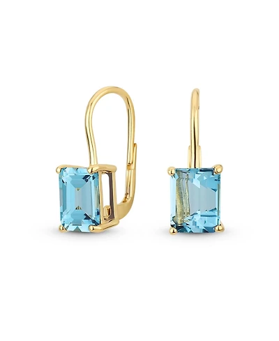 Bling Jewelry Traditional 4.50 Ctw Created Stone Emerald Cut Drop Earrings Hinge Lever Back Yellow Gold Plated Sterling Silver