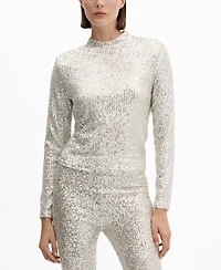 Mango Women's Sequined Turtleneck T-shirt