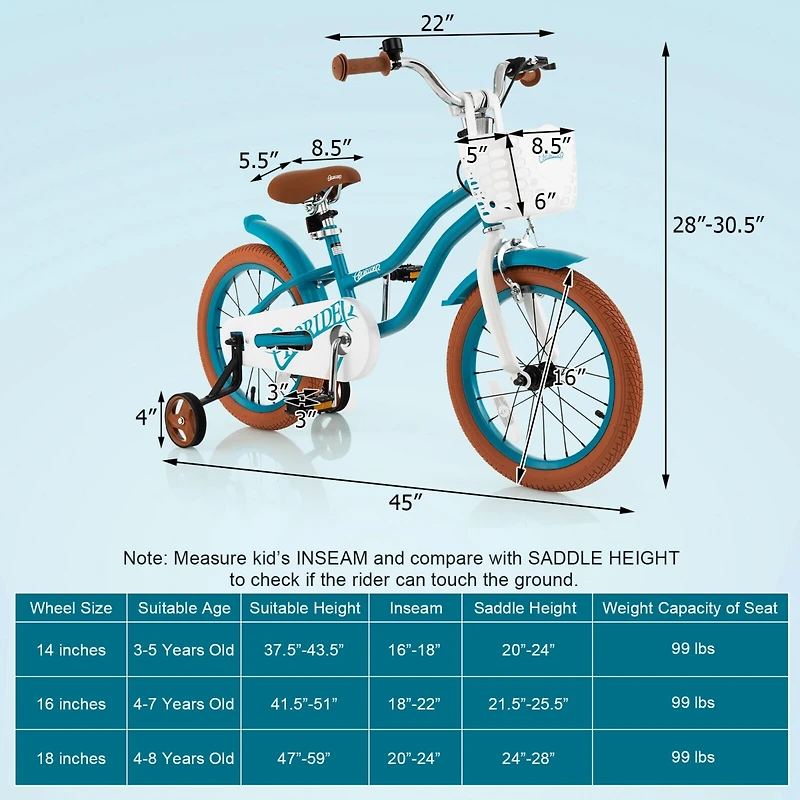 16 Inch Kids Bike with Front Handbrake and 2 Training Wheels