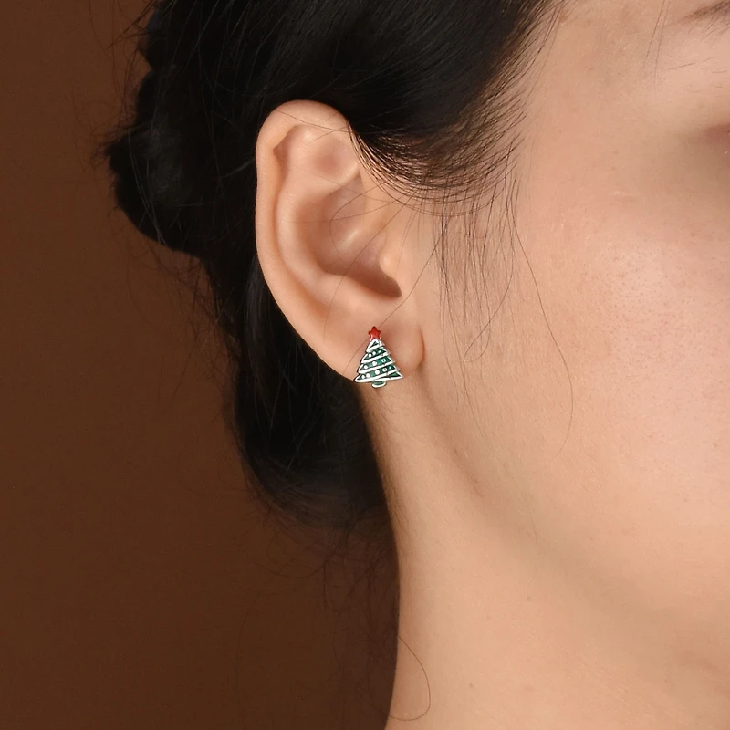 Bling Jewelry Set of 3 Small Holiday Winter Santa Claus Christmas Tree Snowman Stud Earrings