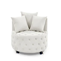 Streamdale Furniture Velvet Swivel Chair with Tufted Design, Wheels, 3 Pillows