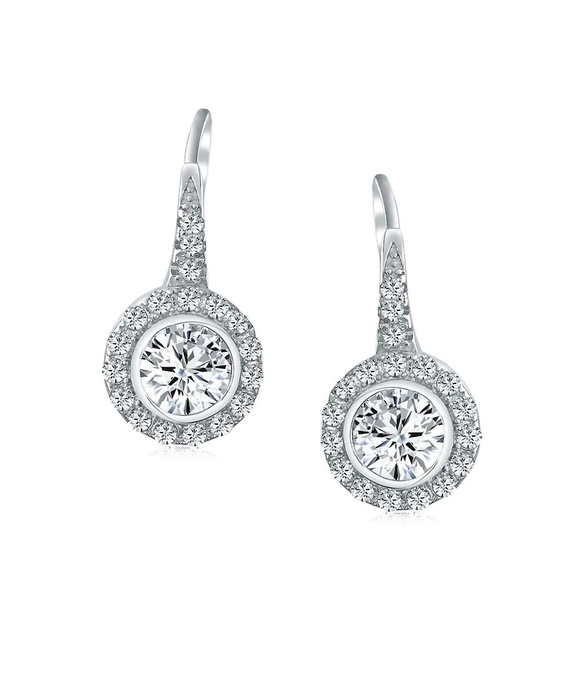 Bling Jewelry Classic Art Deco Style Cz Halo Circle Circlet Rosette Solitaire Drop Earrings Cubic Zirconia Sterling Silver