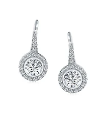 Bling Jewelry Classic Art Deco Style Cz Halo Circle Circlet Rosette Solitaire Drop Earrings Cubic Zirconia Sterling Silver