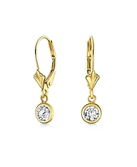Bling Jewelry Petite Delicate Timeless Cubic Zirconia14K Yellow Gold Cz Bezel Set Heart Shape Dangle Earrings Hinge Secure Lever back