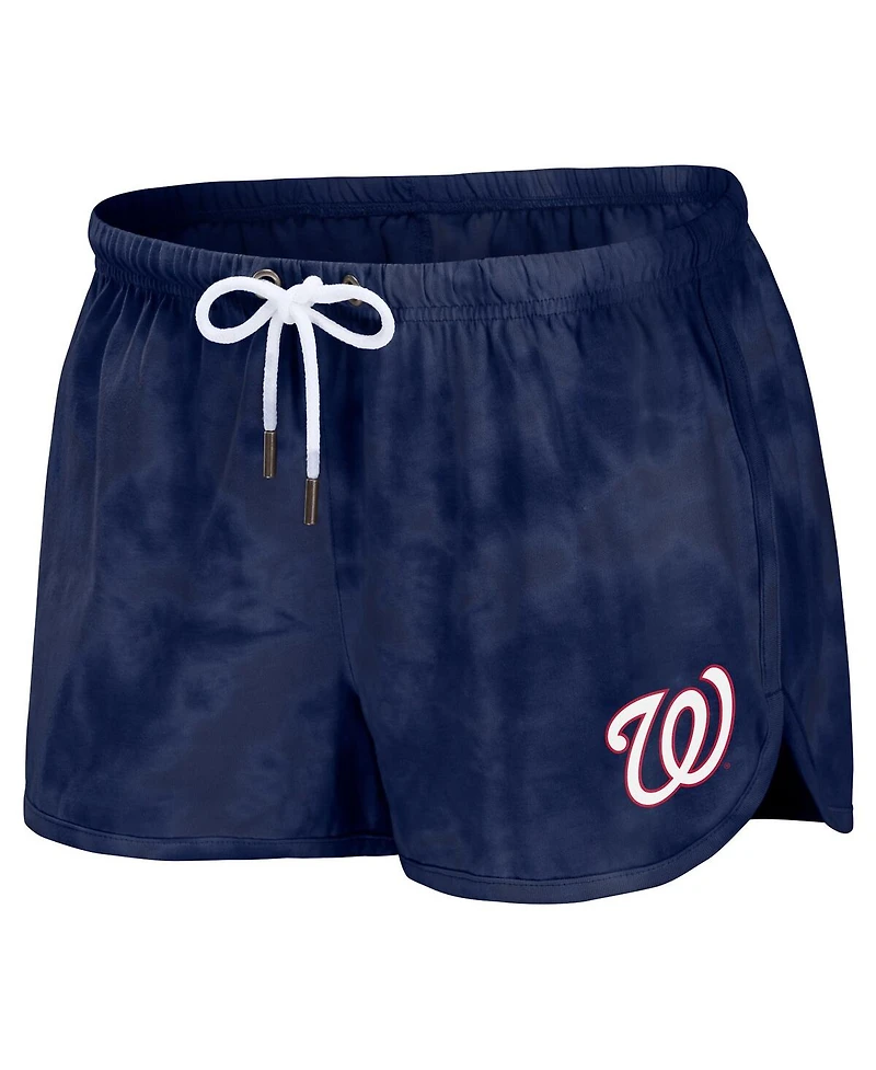 Women's Wear by Erin Andrews Navy Distressed Washington Nationals Tie-Dye Cropped Pullover Sweatshirt and Shorts Lounge Set