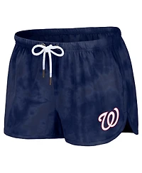 Women's Wear by Erin Andrews Navy Distressed Washington Nationals Tie-Dye Cropped Pullover Sweatshirt and Shorts Lounge Set