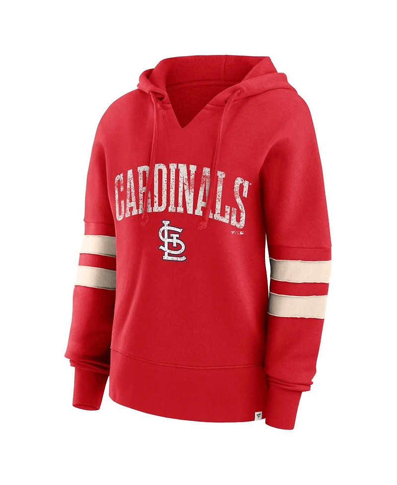 Women's Fanatics Red Distressed St. Louis Cardinals Bold Move V-Neck Pullover Hoodie